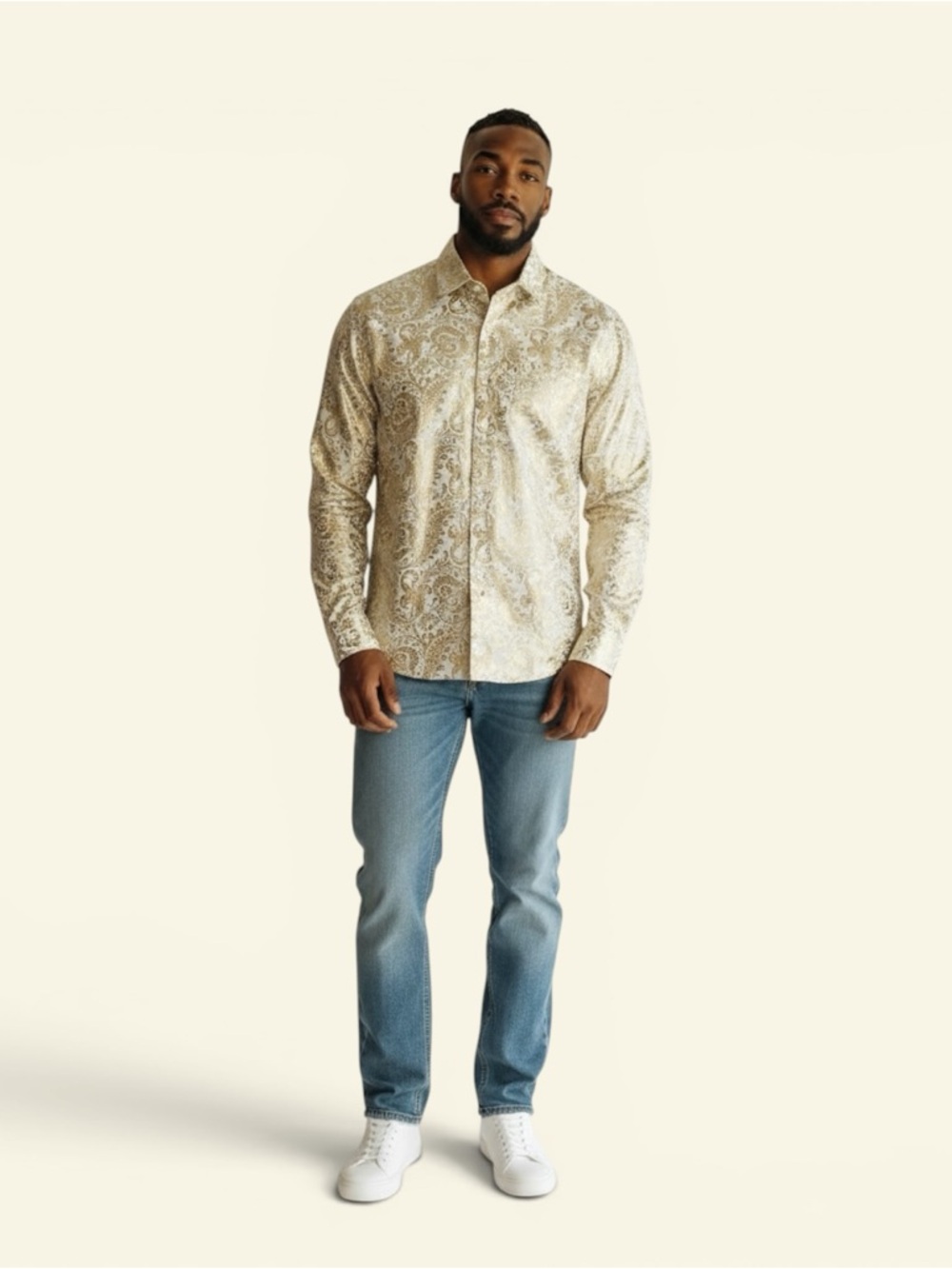 Consequence Men's Gold Paisley Dress Shirt, Size XL,‎ MSRP $60